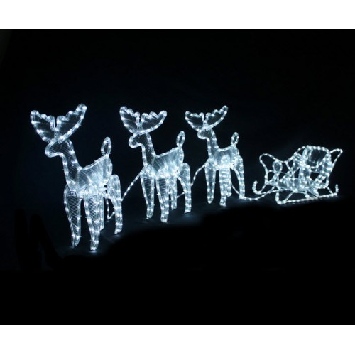 3D Reindeer with Sleigh White LED Colour Christmas Motif Rope Lights 